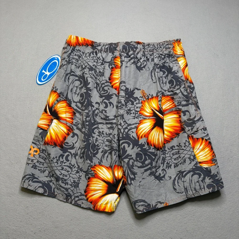 OP Board Shorts Mens XL Grey Orange Hibiscus Floral Vintage Y2K NWT Cargo‎ Surf